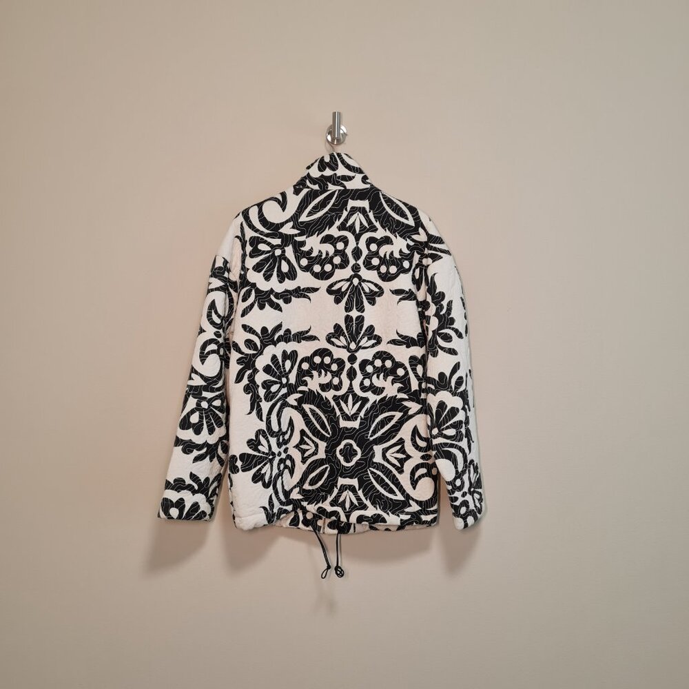 Zara Quilted Cotton Printed Oversized Coat Floral Black White S Blogger Fav - Picture 2 of 9